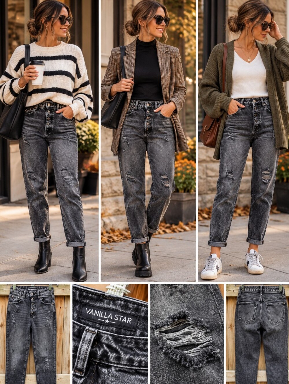 Vanilla Star high-waisted distressed mom jeans in a black acid wash Size 1